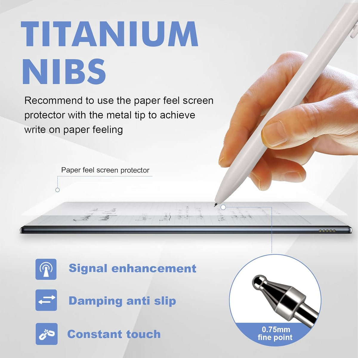 ProSketch Digital Pen fits for Remarkable 2 /Scribe/Supernote with Eraser Pencil Clip+NeverReplace Fine Titanium Tips,Tilt Draw&4096 Pressure Level,EMR Pen Replacement,Empower Your Digital Craft