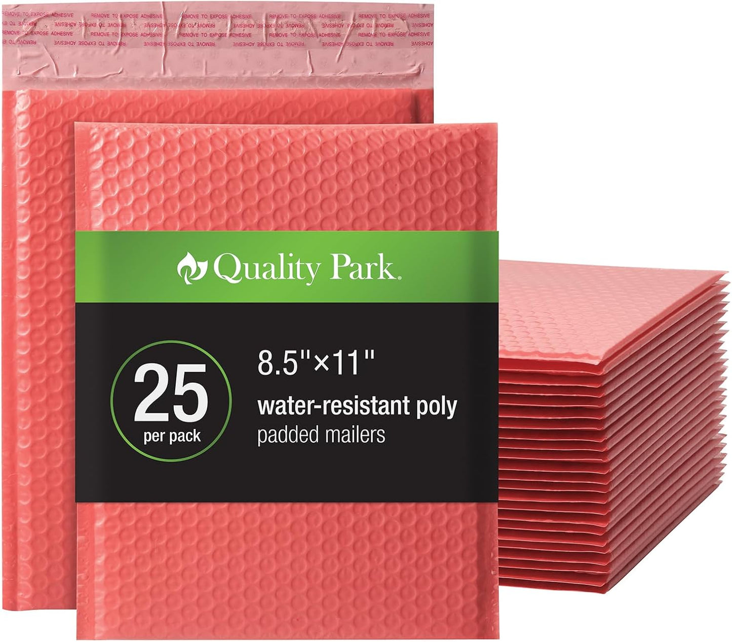Quality Park Bubble Mailers, 8.25 x 11 Shipping Envelopes, Water Resistant Coral Poly Padded Envelopes, Redi-Strip Peel Off Strip, 25/Box (QUA85871)