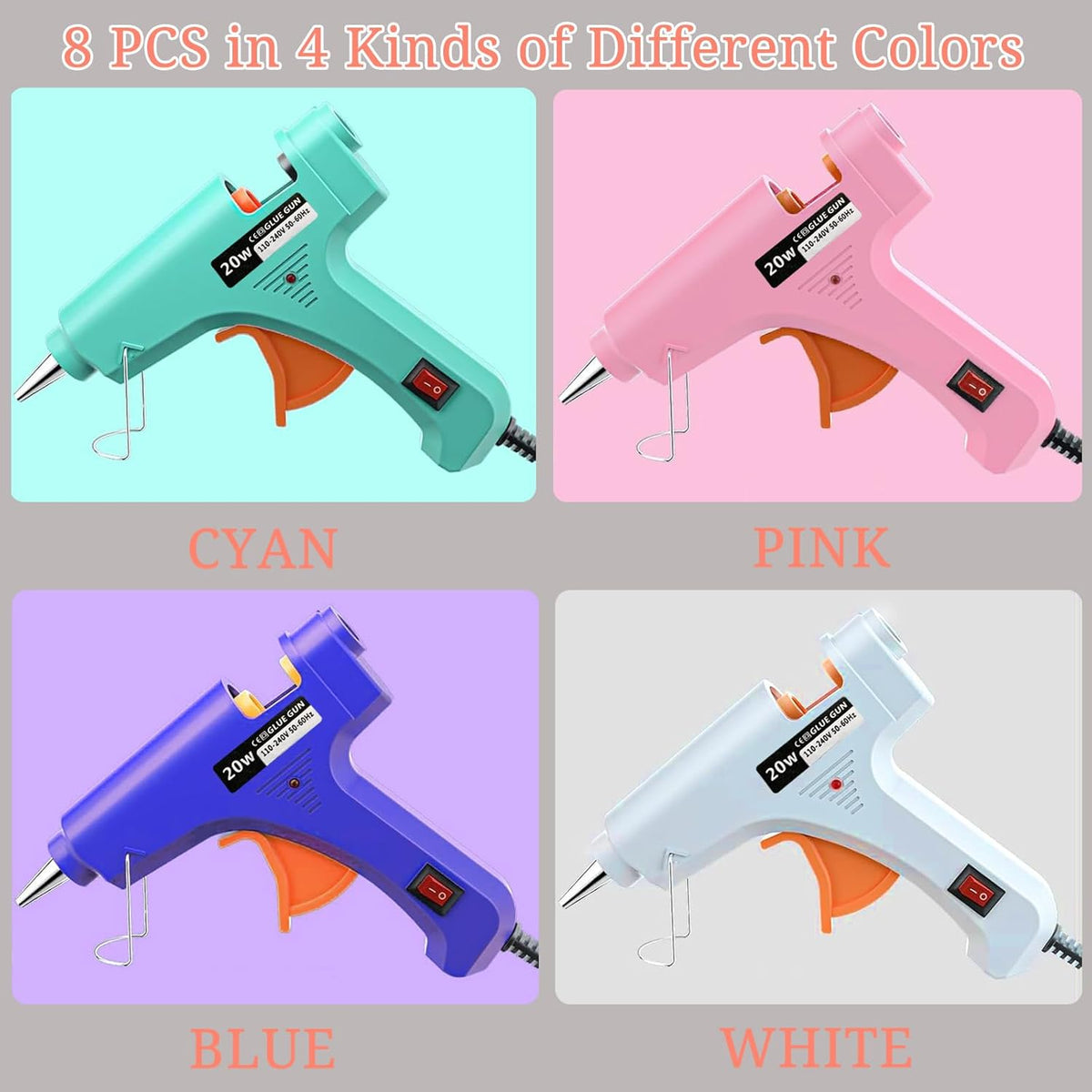 Mini Hot Glue Gun, 8 Pack Hot Glue Guns for Crafts with 40 Sticks Melt Glue Gun, Small Hot Melt Gun Set Arts Craft School DIY Arts Class Projects Home Quick Repairs