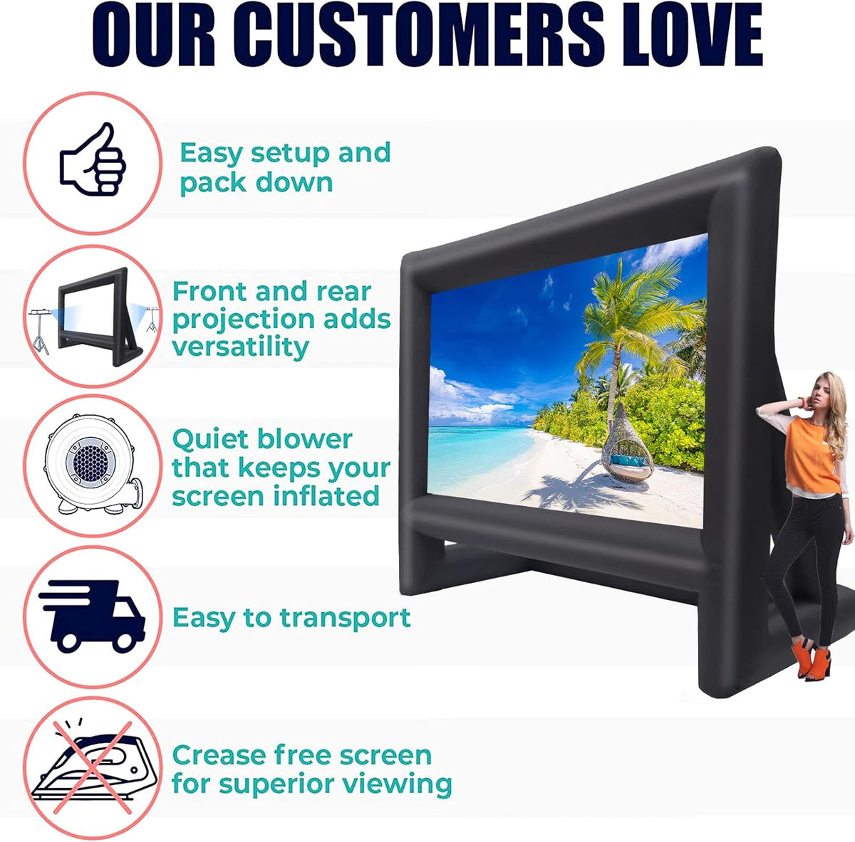 21 feet Inflatable Outdoor Projector Movie Screen - Blow Up Screen for TV & Movies with Blower Portable Projection Screen for Home Theater Outdoor Indoor Support Front & Rear Projection