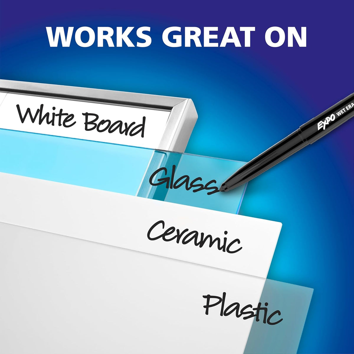 EXPO Wet Erase Markers, Semi-Permanent Markers, Blue, Fine Tip, 12 Count