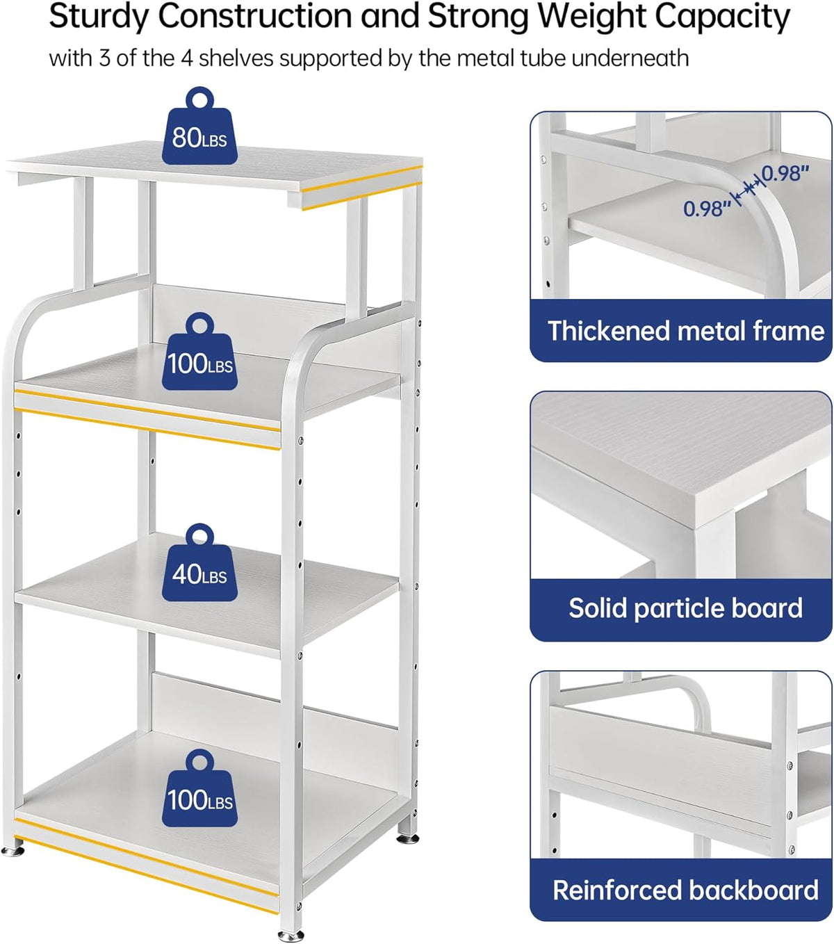 4 Tier White Printer Stand Table with Adjustable Shelves, Movable Printer Shredder Stand with Wheels for Home Office Storage and Organization, Rolling Cart for Computer Tower CPU