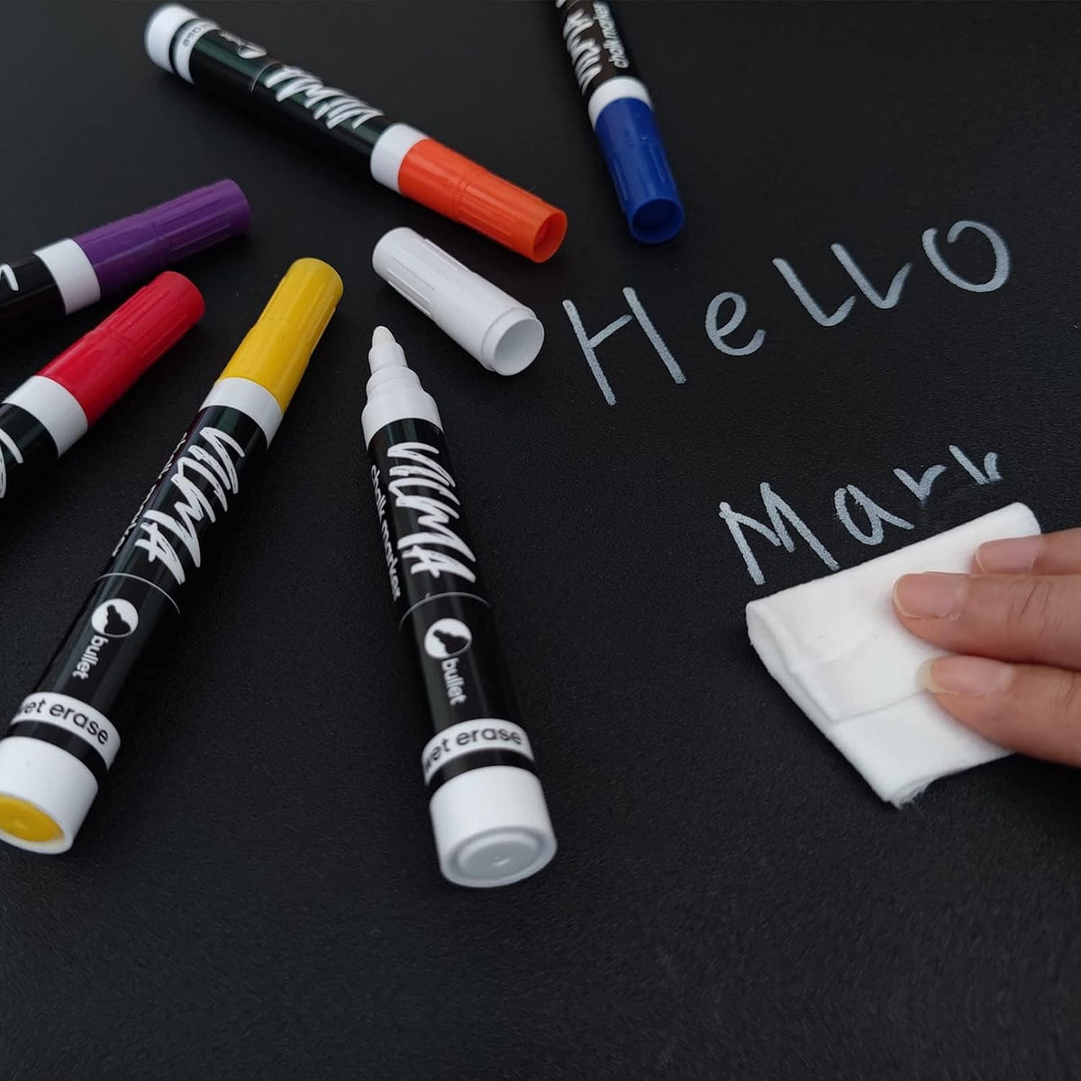 VILMA Liquid Chalk Markers 36 Pack – 12 Bright Colors – Wet Erase, Dust-Free, Non-Toxic Chalk Pens with Round Tip for Teachers, Classrooms, Chalkboards, Glass, Windows, LED Boards, Bistro Signs