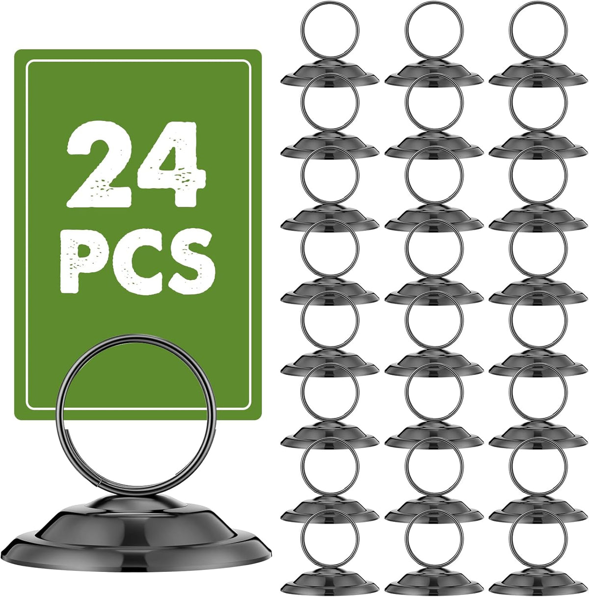 24 Pcs Table Number Holders Metal Place Card Holders Table Number Stands Tabletop Menu Sign Stands for Wedding Restaurant Recipe Banquet Birthday (Gunmetal Grey)
