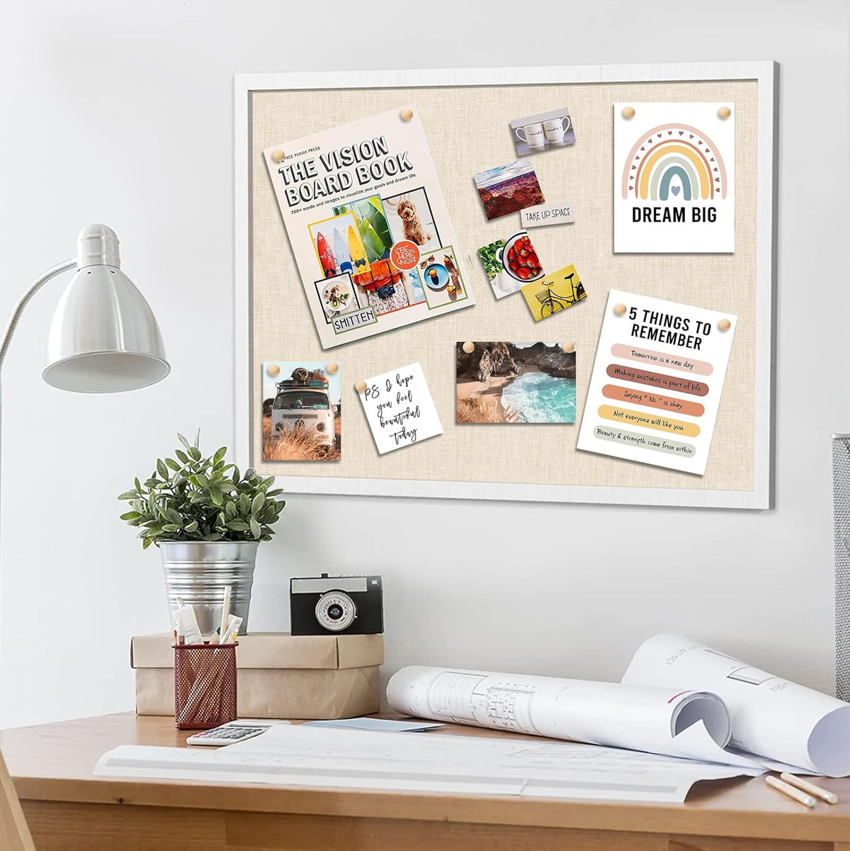 2 Pack Large Bulletin Board, 23 "x17 White Cork Boards for Walls with Frame, Pin Display Board Vision Board for Home School Office Decor