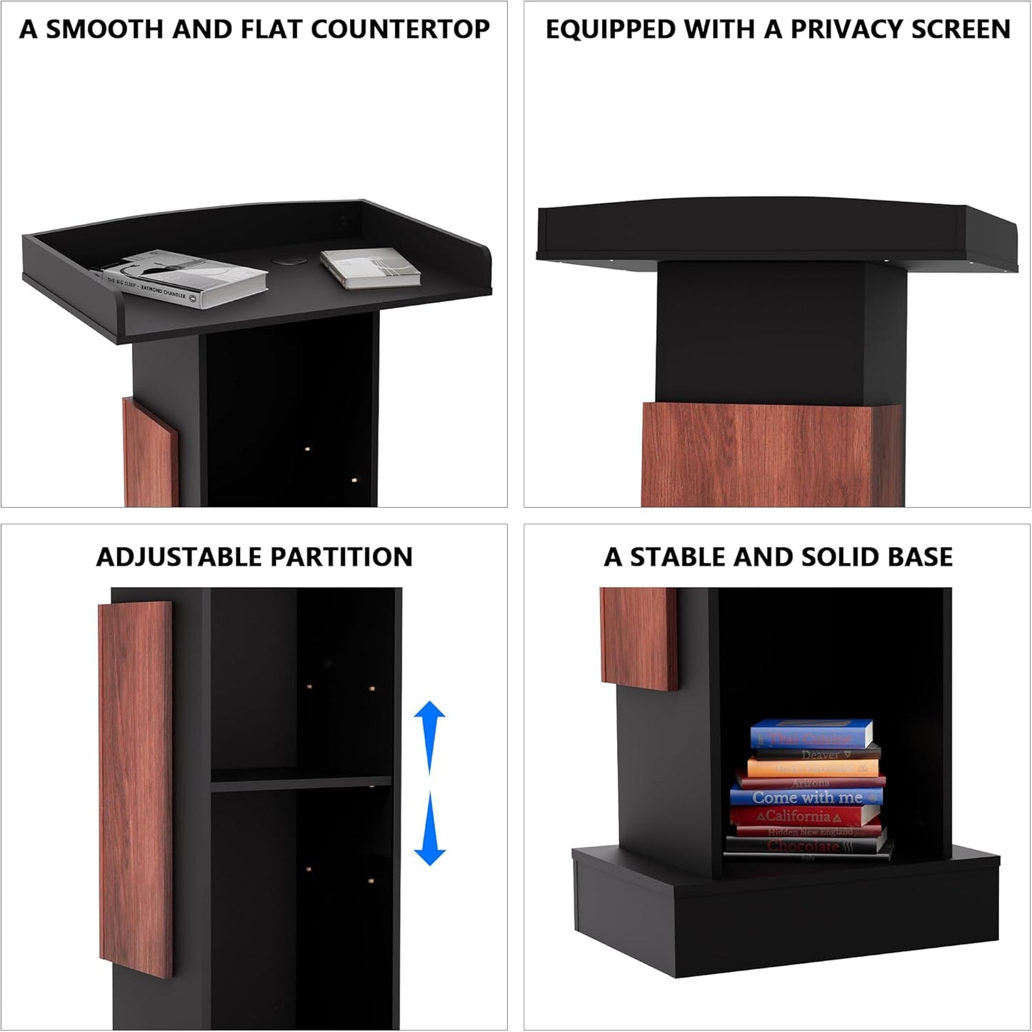 Wood Podium,Lectern Stand,12MM Particle Board,Podium with Storage,Mic Stand Space,Easy Installation Wooden Stand for Restaurants,Churches,Seminars and Schools