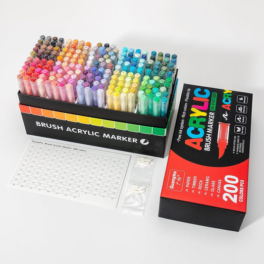 seatosea 200 Colors Paint Pens Art Acrylic Markers for Kids, Soft Brush Fine Tip Set Creative Marker Painting Pen for Coloring Book, Wood, Rock, Ceramic, Glass, Canvas and Crafts.