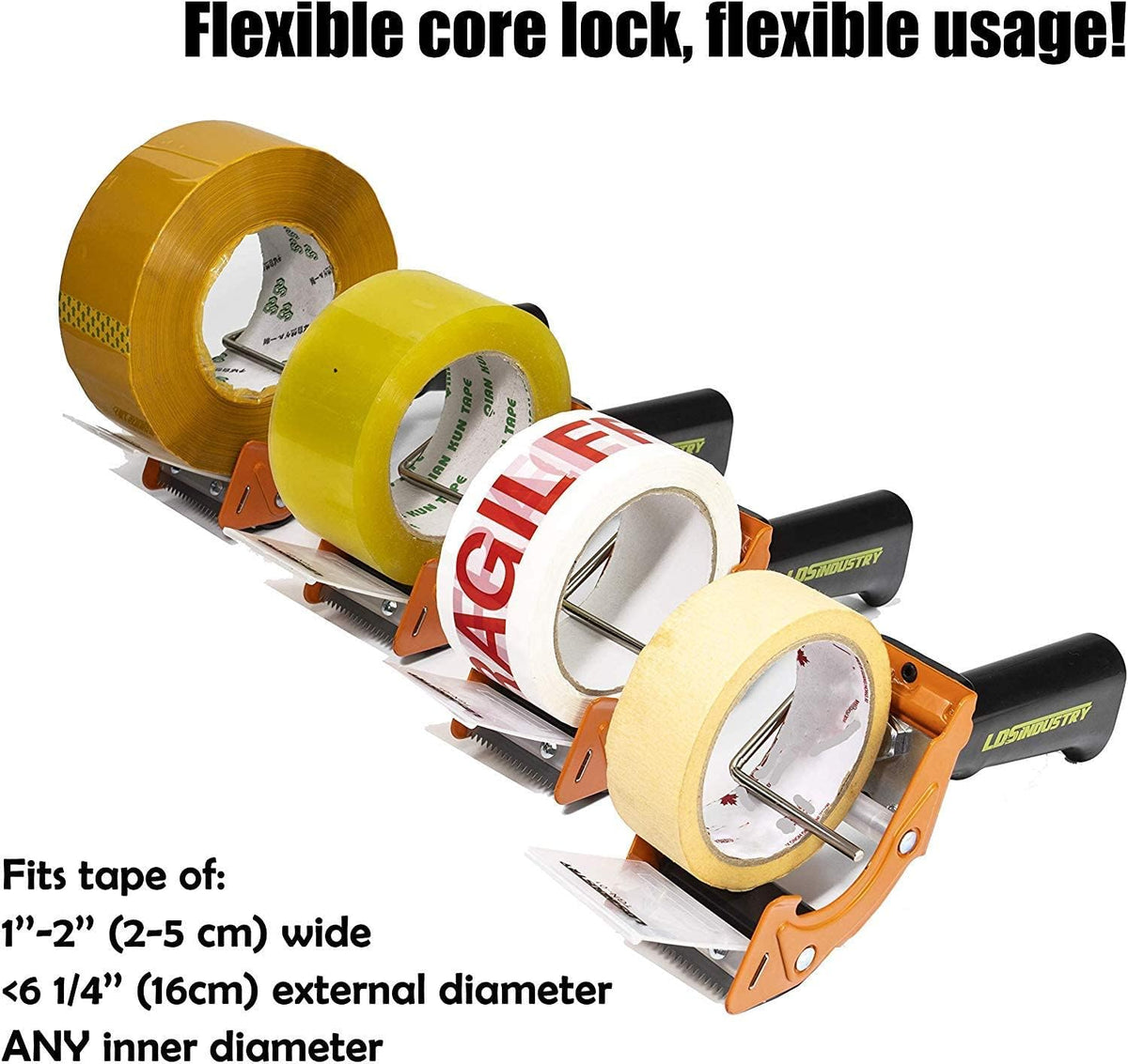 Rapid-Replace Packing Tape Dispenser Gun with Extra Blade by LDS Industry, 2 in (50mm) Lightweight Ergonomic Industrial Handheld Heavy Duty Tape Cutter for Carton, Packaging and Box Sealing, Orange