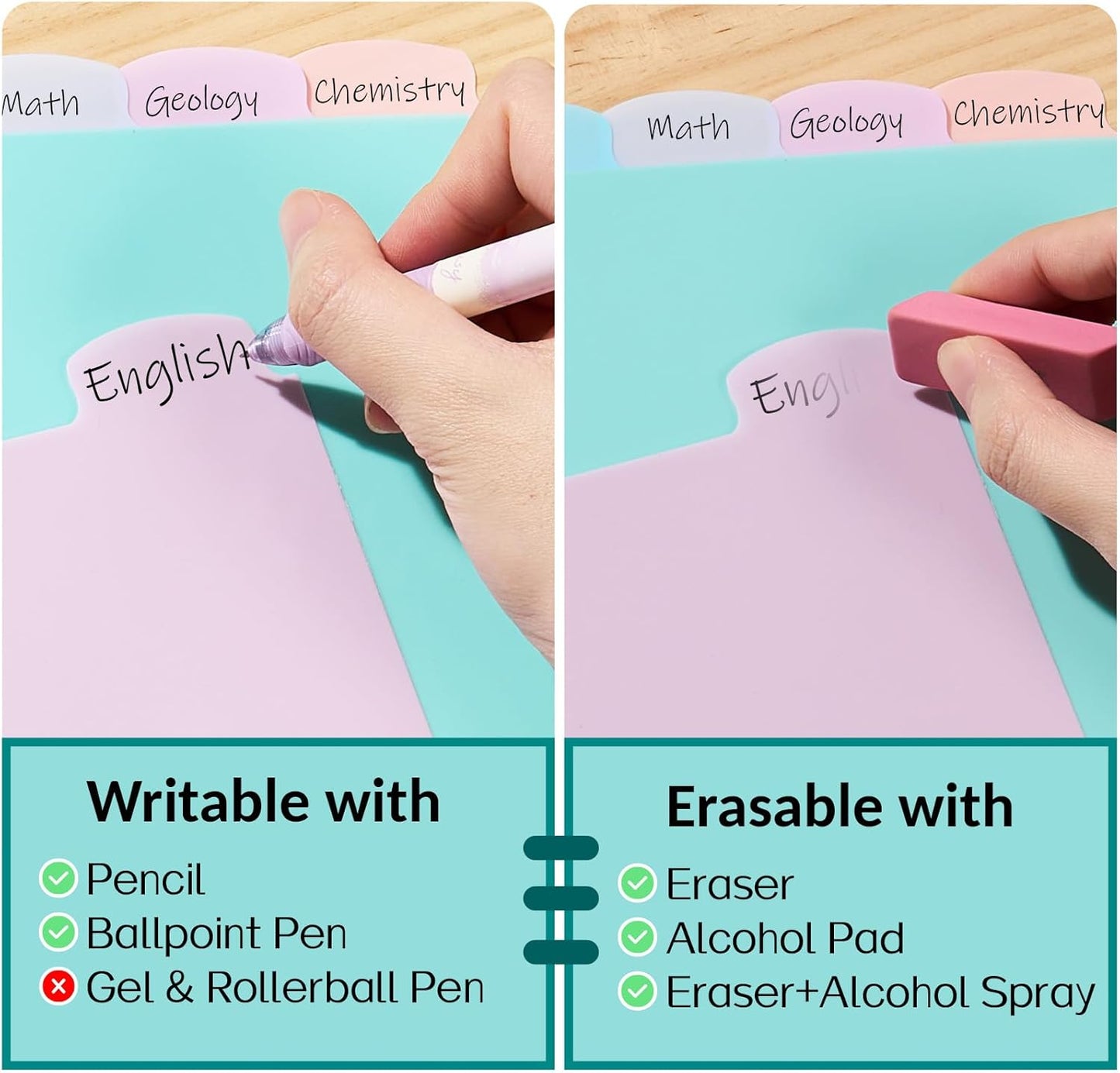Sooez 8 Tabs Long-Lasting Plastic Write & Erase Large Tabs Dividers for 3 Ring Binder, Aesthetic Cute Pastels Binder Dividers for Student, Teacher, Office, Home Organizers, 3 Sets, Dusty Color