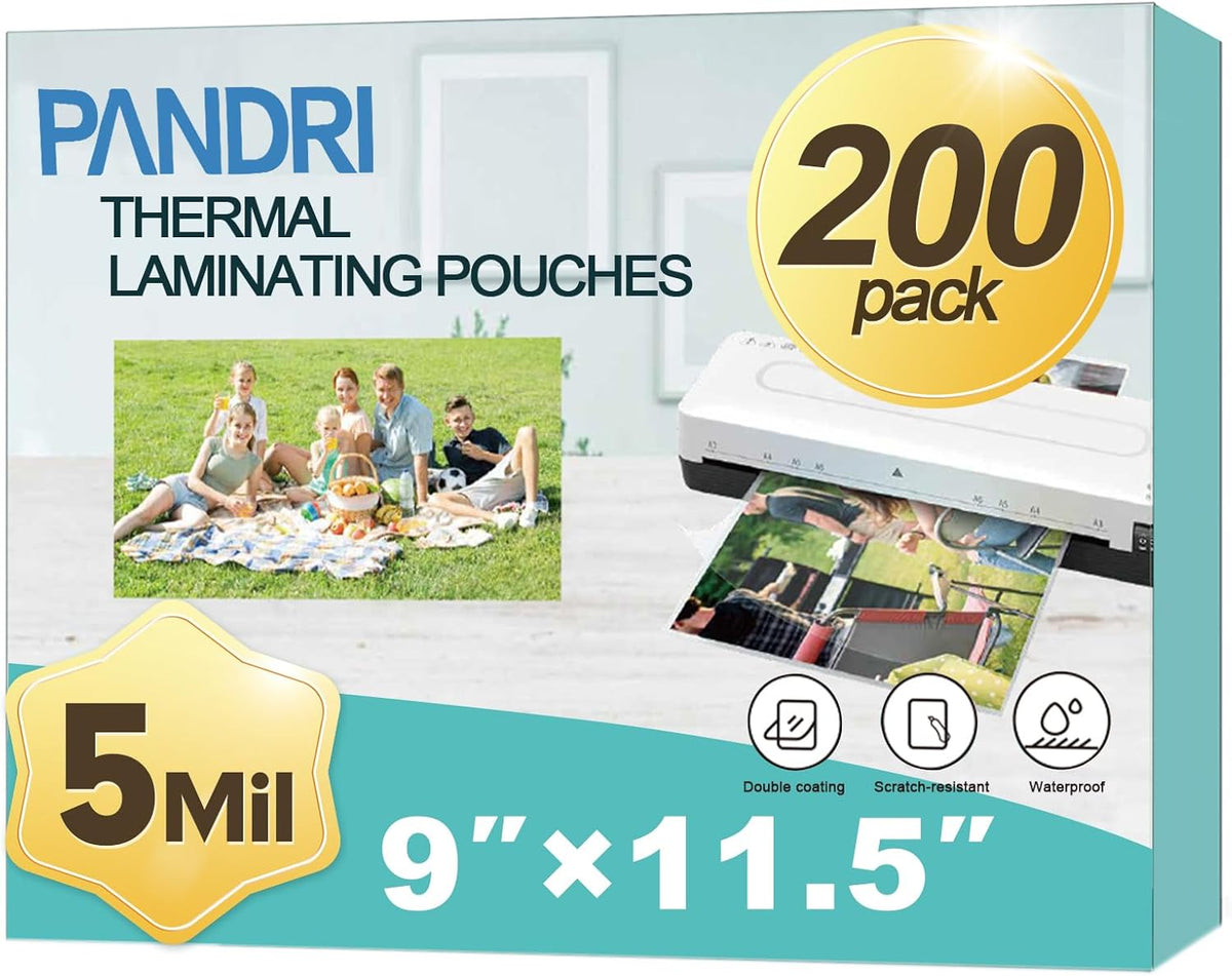 Laminating Sheets, PANDRI 200 Pack Thermal Laminator Pouches Holds 8.5 x 11 Inch, 5 Mil Clear Laminator Paper 9 x 11.5 Inch, Letter Size