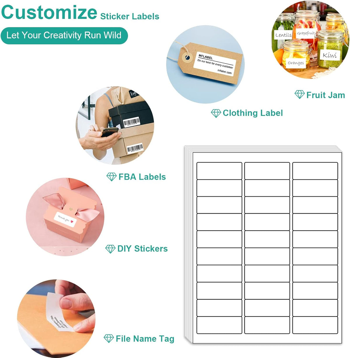 MFLABEL Address Label, 1" x2-5/8 Mailing Sticker, 30-UP White Shipping Labels for Inkjet or Laser Printer, 9000 Sticker Labels (300 Sheets), 30 Label per Sheet