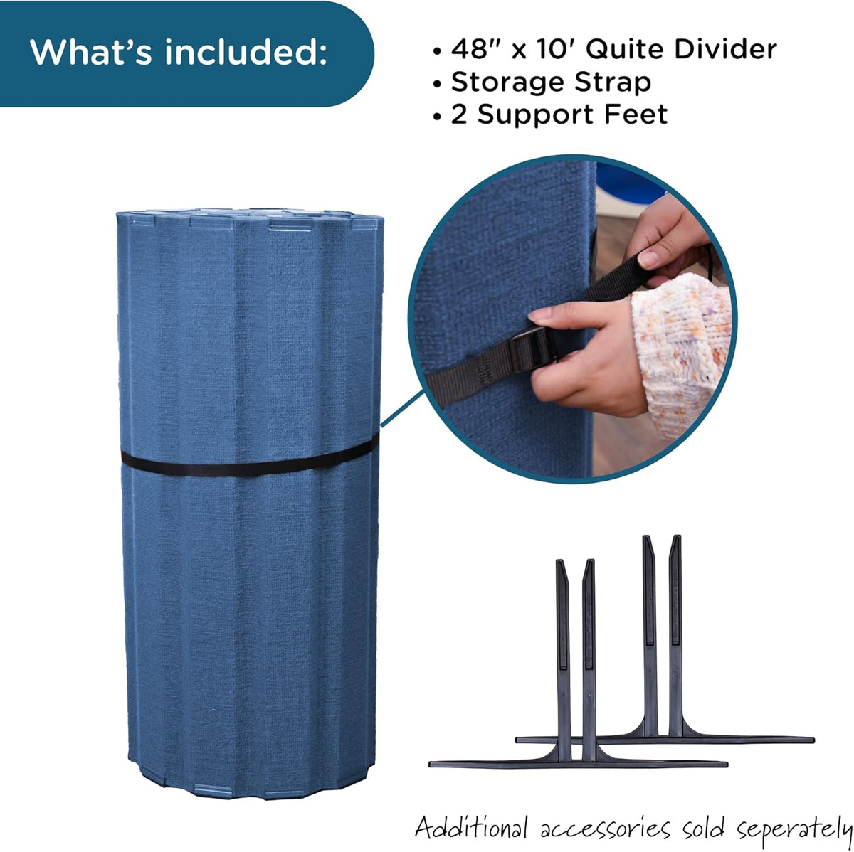 Children’s Factory 48" x 10' Quiet Divider With Sound Dampening Panels, Freestanding Room Divider Wall, Blueberry