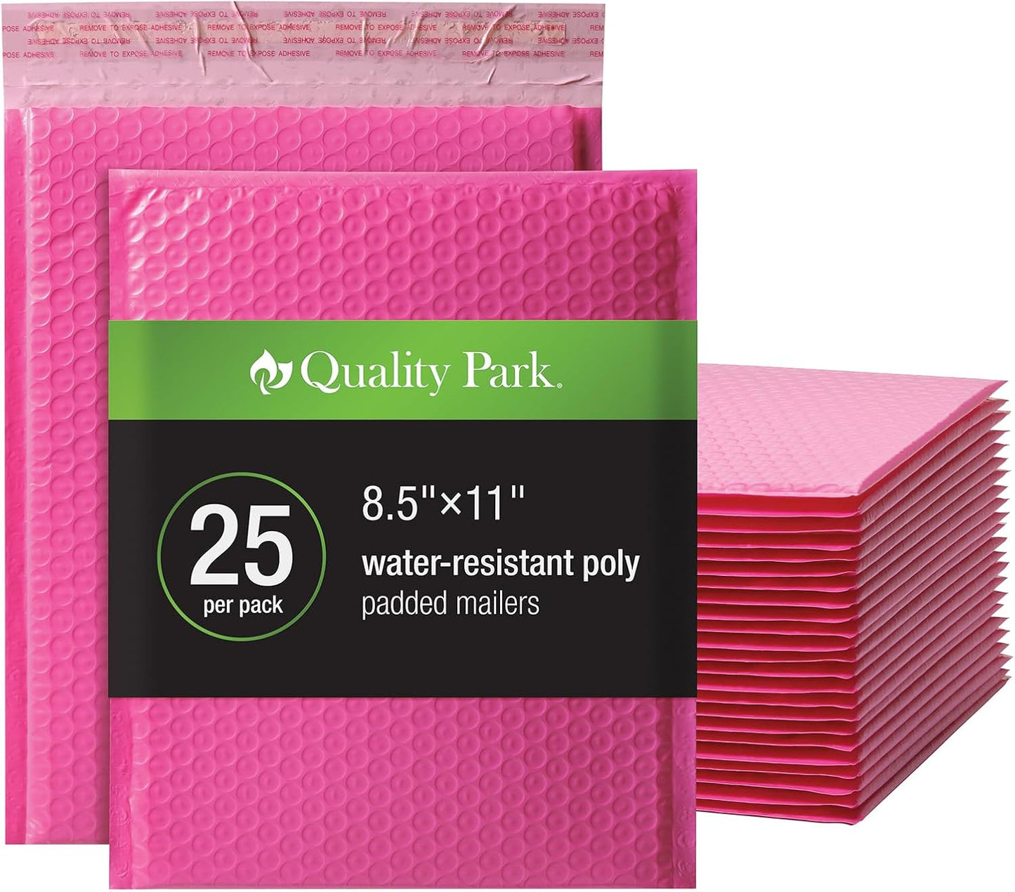 Quality Park Bubble Mailers, 8.25 x 11 Shipping Envelopes, Water Resistant Pink Poly Padded Envelopes, Redi-Strip Peel Off Closure, 25/Box (QUA85861)