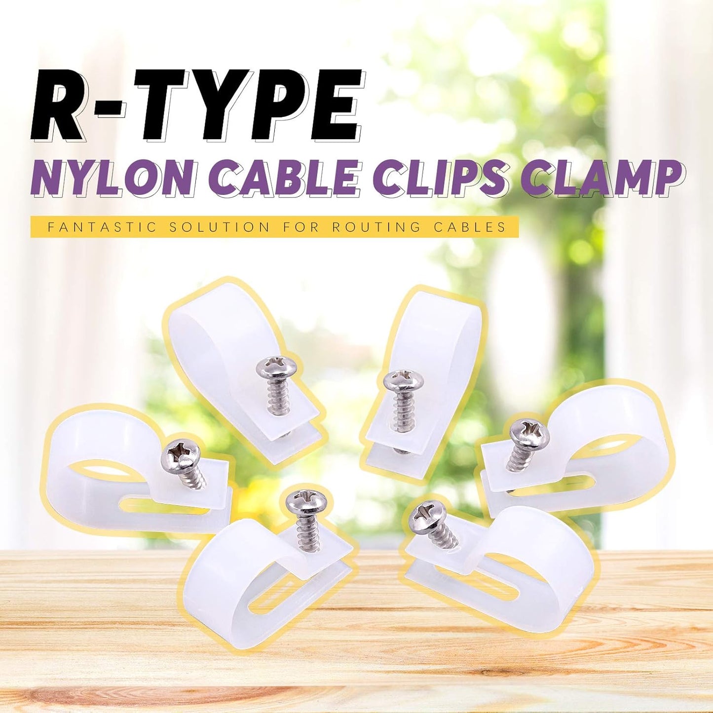 Swpeet 60 Pack White 3/4 Inch Nylon Plastic R-Type Cable Clips Clamp Kit, Nylon Screw Mounting Cord Fastener Clips with 60 Pack Screws for Wire Management (3/4 Inch, White)