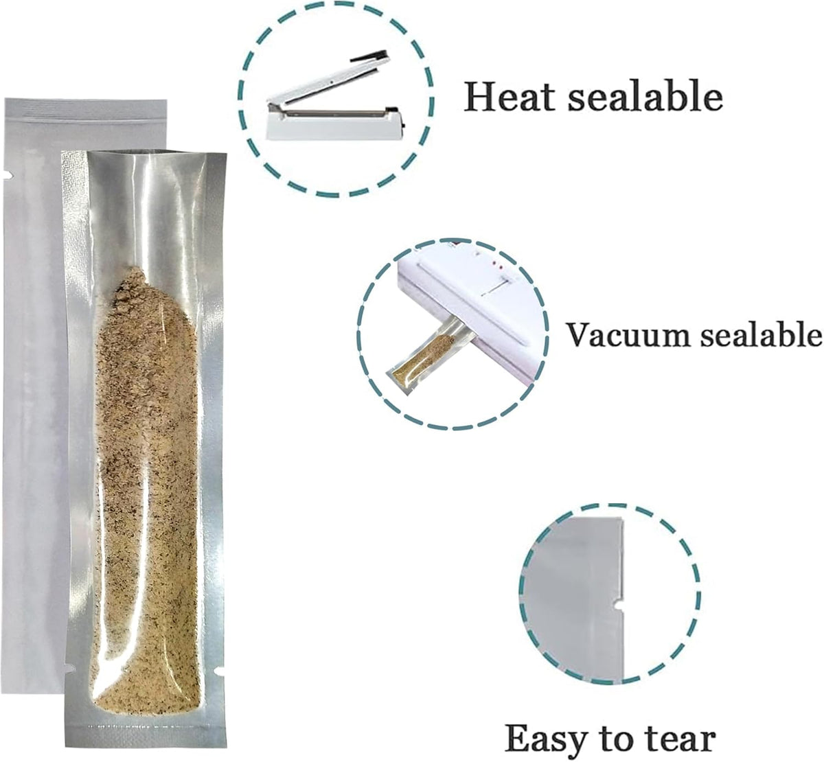 PABCK 100 Pcs 2.17x9.84 inch (inside size 1.77x9.45 inch) Clear Front Vacuum Heat Sealable Foil Bag Mylar Packets for Travel Sample Packaging Candy Instant Coffee Food Storage Aluminum Foil Package