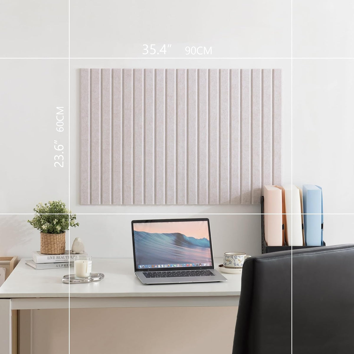 Bulletin Board, 36 x 24 inches Felt Board Decorative Pin Board, 3' x 2' Cork Board Alternative for Wall, Foldable Photo Board with 20 Pushpins - Oatmeal Stripes