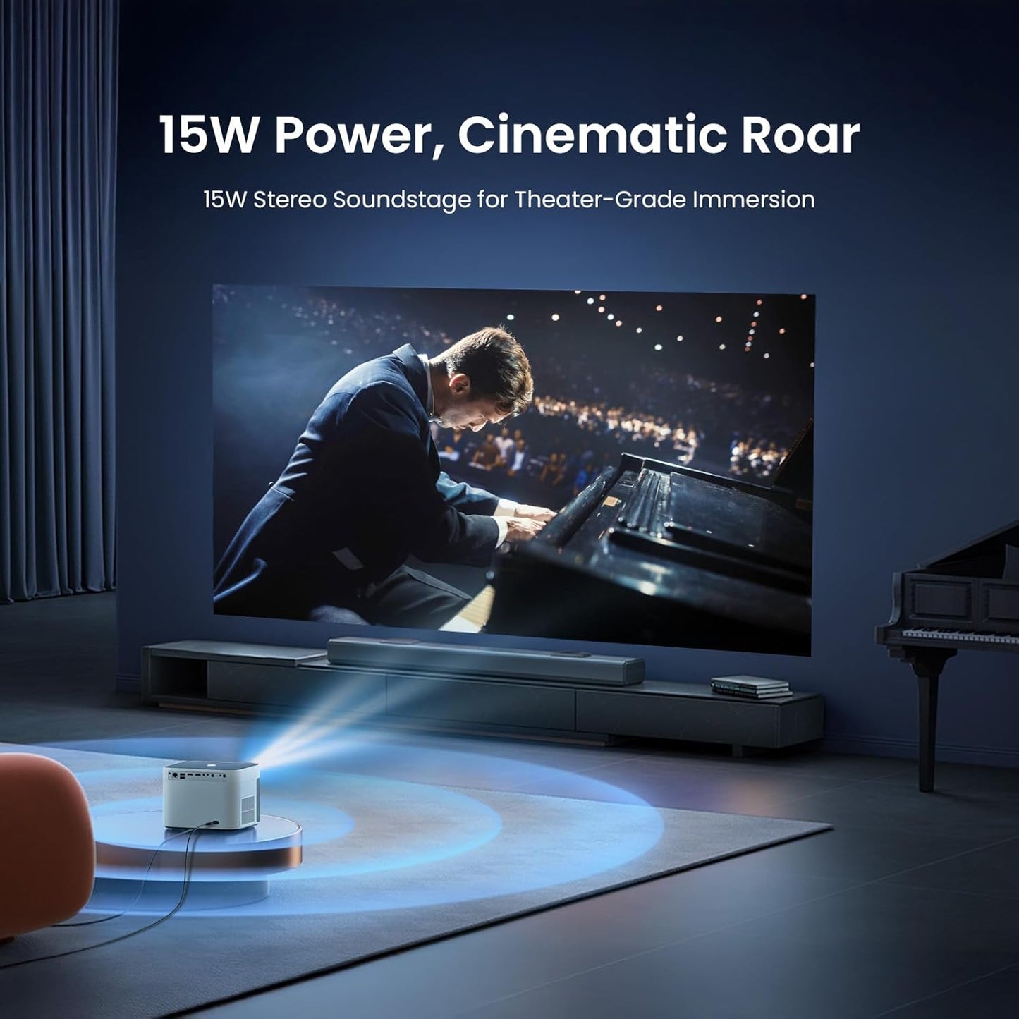 [Auto Focus & Keystone/4K Support] Yaber U11 Smart Projector with WiFi and Bluetooth, Dual Stereo Speakers, Movie Projector with Built_in Apps | Instant Setup for Home & Outdoor Movies