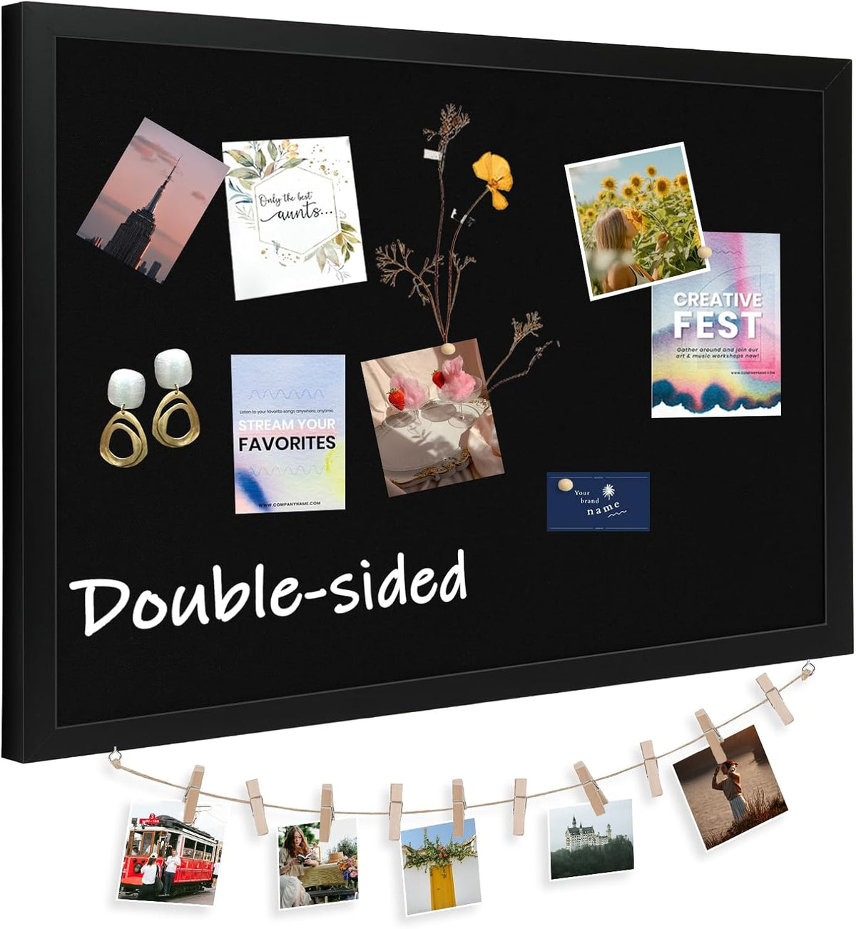 DOLLAR BOSS Large Black Cork Board Double-Sided Bulletin Board with Linen 24''x 18'', Black Cork Boards for Walls Wood Frame Hanging Pin Board, Cork Board for Office Home School 1-Pack