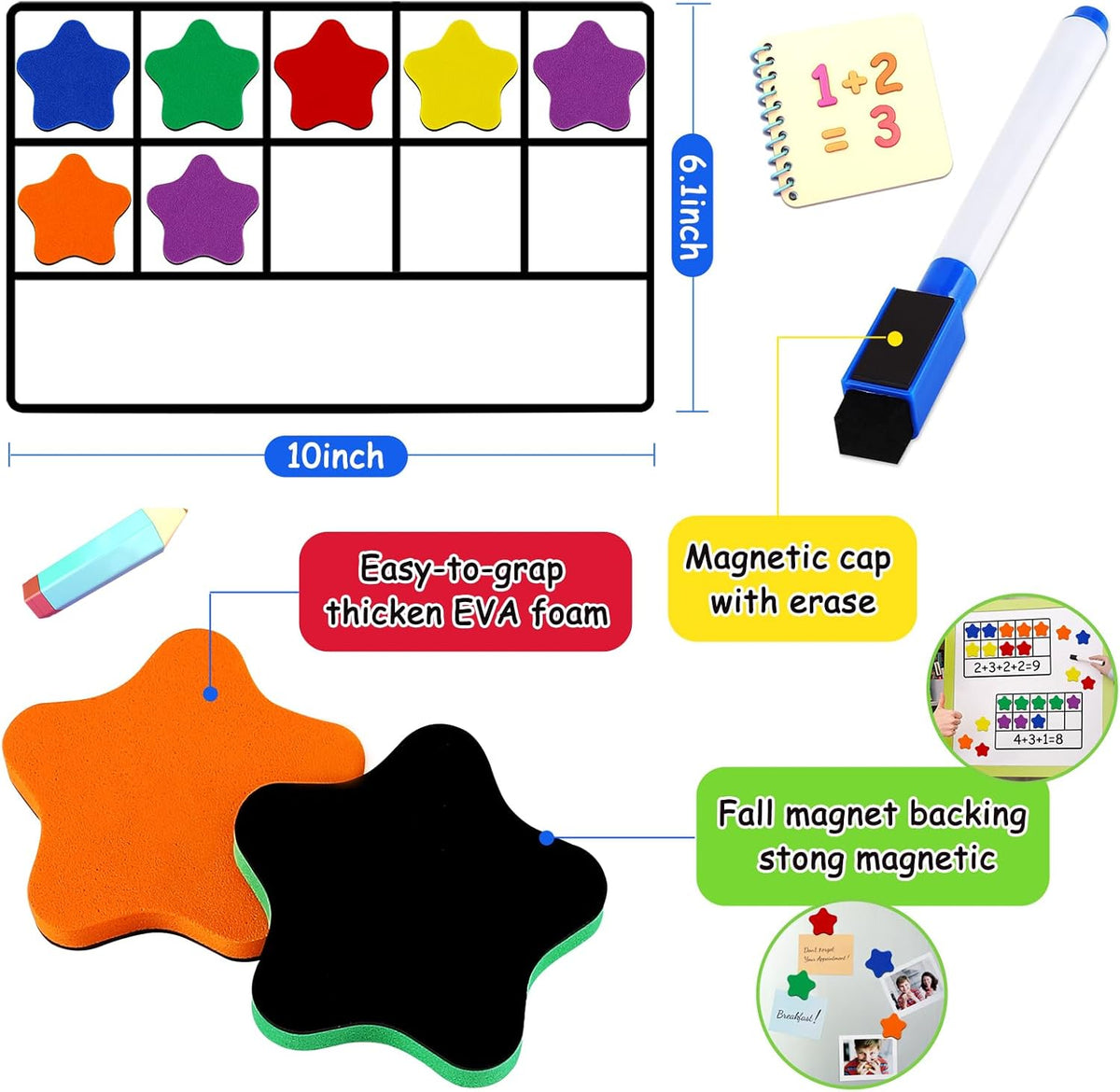 LOOIKOOS Magnetic Ten-Frame Set,Math Manipulative Games for Kids Number Counting Games,Montessori Educational Toy for Kindergarten Preschool 3 4 5 Year Old