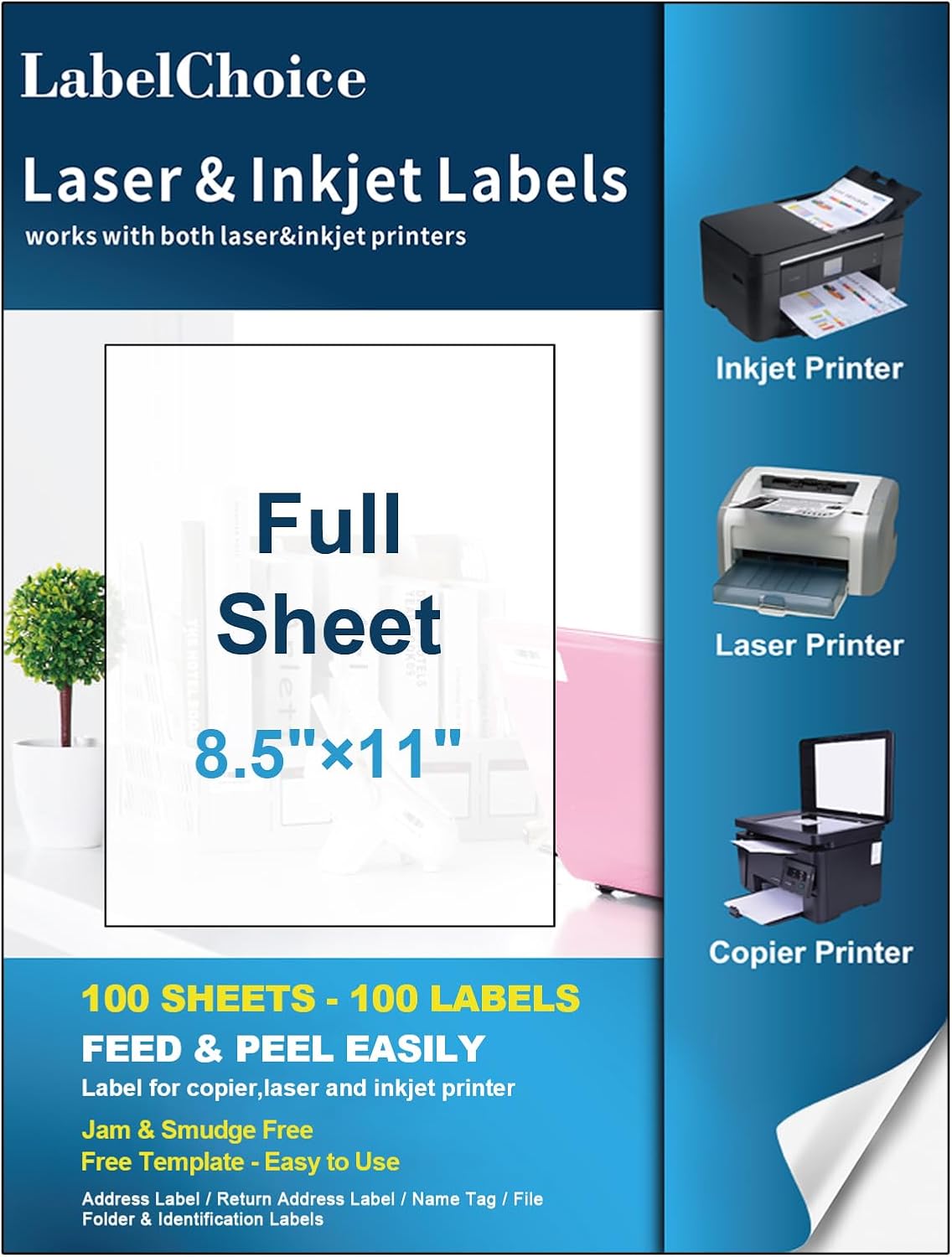 Full Sheet Shipping Labels 8.5 x 11 for Laser & Inkjet Printers, 100 Sheets 100 Labels Self Adhesive Full Sheet 8 1/2x11 Labels, Mailing Label Sheets for Printer, Full Page Shipping Labels