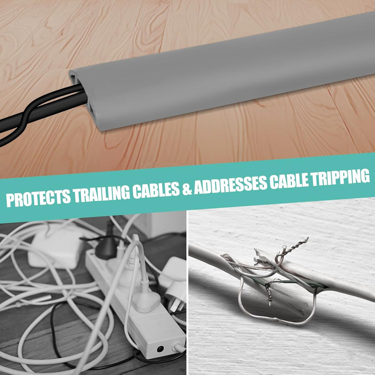 Floor Cord Cover Self Adhesive Cord Hider,3.3FT Cable Management, Extension Strip Protector for Wires, Prevent Cable Trips for Offices, Gyms, Exhibitions Cavity:0.39"(W) x 0.27"(H) Gray