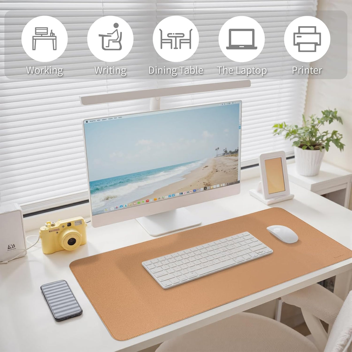Oversized Non-Slip Desk Pad Protector – Grips Desk Firmly, Anti-Slip Like You've Never Seen! Vegan Leather Waterproof Laptop Mat for Keyboard & Mouse – Large Office Pad– Caramel Brown