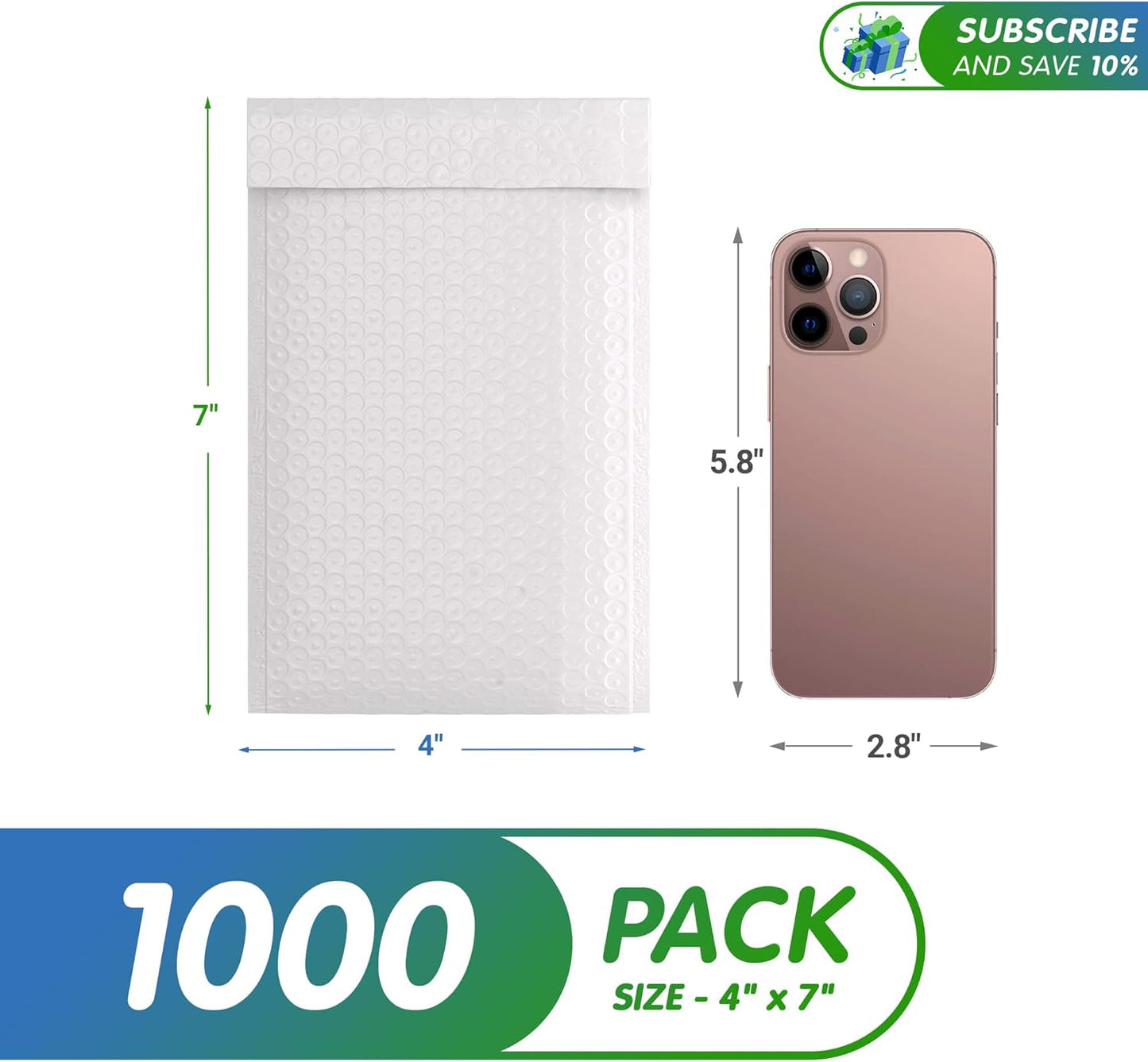White Poly Bubble Mailers 4 x 7 Inch. Pack of 1000 Padded Envelopes Waterproof. Self Seal Padded Mailers with Durable Seams. Lightweight Padded Shipping Envelopes for Mailing Fragile Things