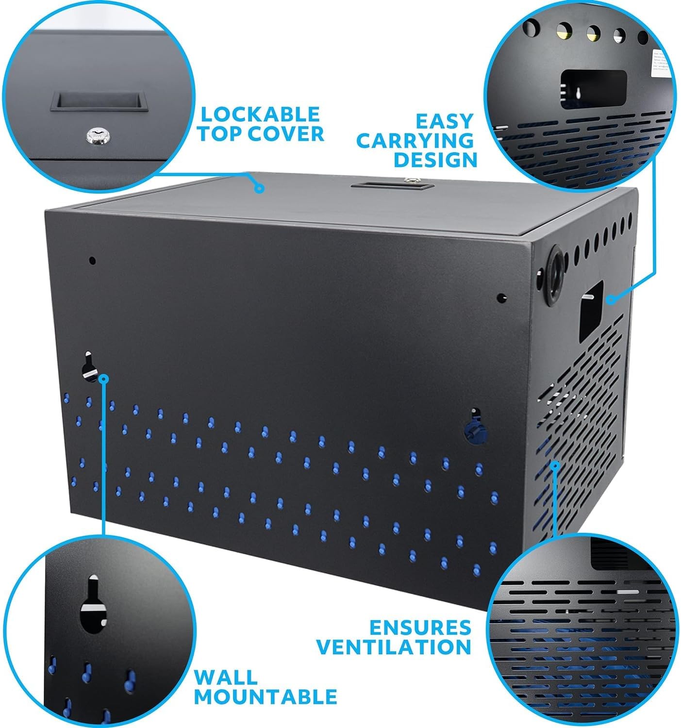 POCHAR 16-Device Charging Cabinet for Laptops & Tablets - Laptop Lock Box for Chromebook, iPad - Locking Laptop Charging Station for Classroom Office Library -Tablet Storage Box with Cable Management