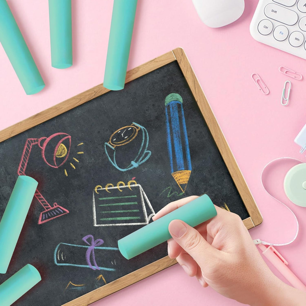 50 Pack Washable Sidewalk Chalks for Kids Non-Toxic Jumbo Chalk for Outdoor Art Play, Colored Chalk for Painting on Chalkboard, Blackboard and Playground (Fluorescent Green)