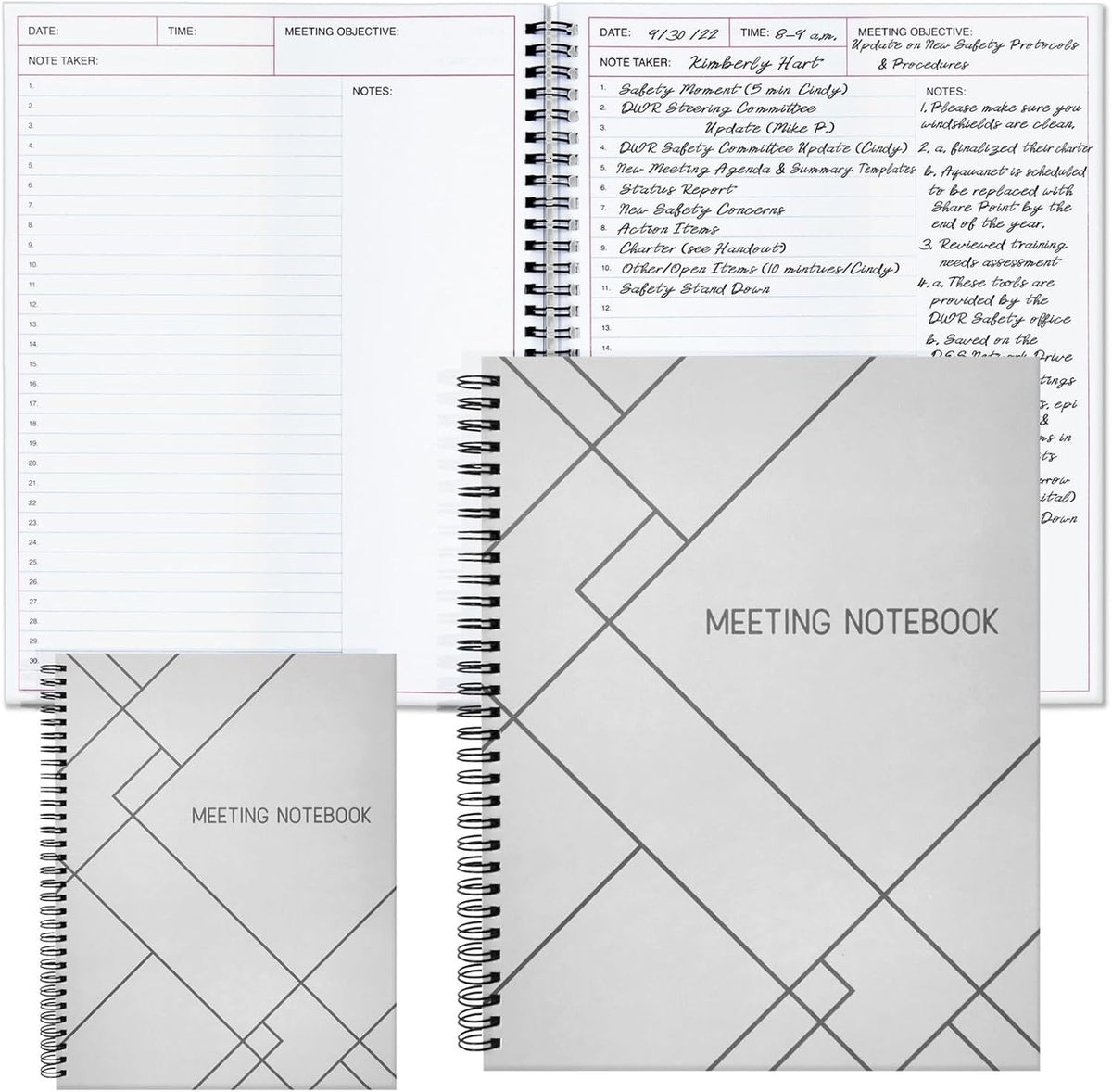 Juvale Meeting Notebook for Work - Spiral-Bound Planner Notebook for Work Planner & Office Supplies - Agenda & To Do List Notepad - 11 x 8.5 In, White, Pack of 2
