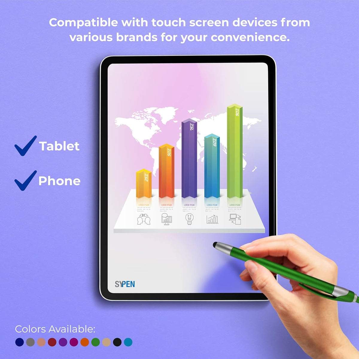 Personalized With your Custom Logo or Text Pens-Pack of 300- for Marketing, Parties, and Events, 2 in 1 Capacitive Stylus & Ballpoint Pen Compatible With Touchscreen Devices, Black Ink, Green Pens