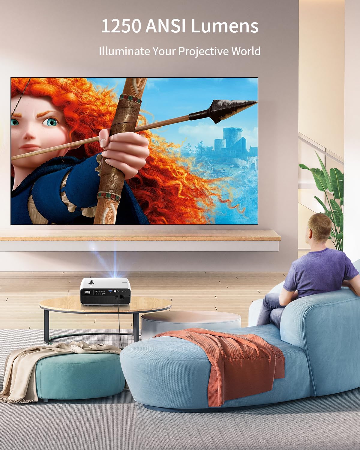 WiFi Bluetooth Movie Projector Indoor 4K, with 2 HDMI ARC, 2 USB, Auto Focus, Smart Android LED Daytime Home Theater Projectors Apps Zoom Keystone for Church, Bedroom, Living /Conference Room, Ceiling