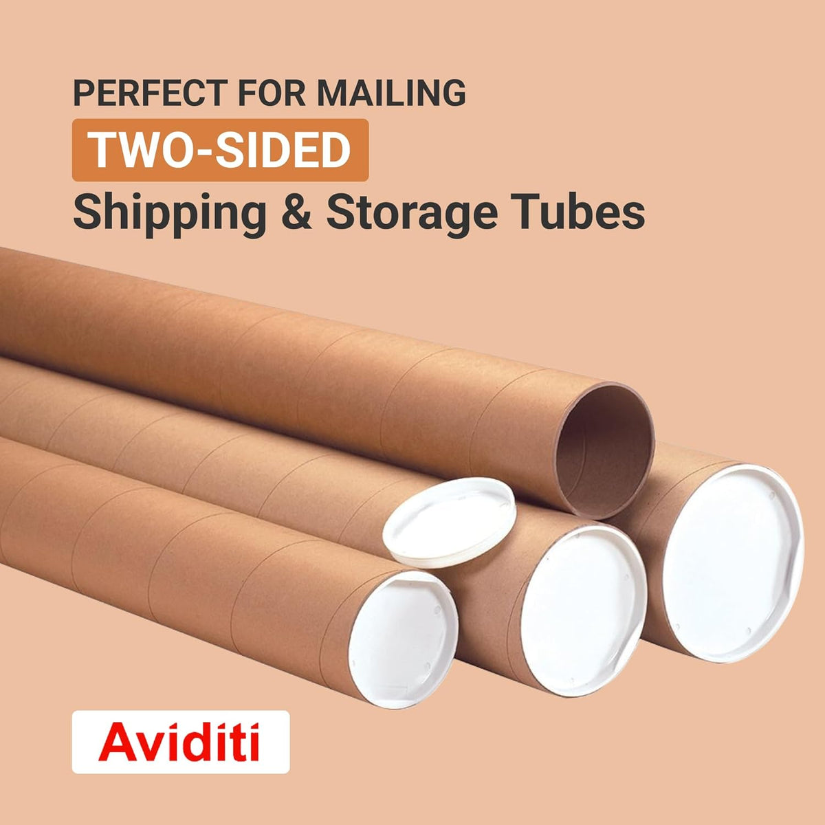 AVIDITI Cardboard Tubes with Caps, 24"L x 4"W x 4"H, Pack of 12 | Poster Tube for Mailing and Storage of Blueprints, Artwork, Crafts, Long Art Holder, 24 inches
