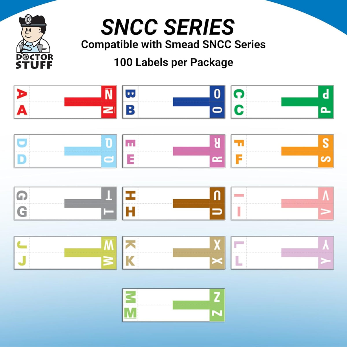 Doctor Stuff - File Folder Labels, Alphabet Letters, M/Z, Compatible with Smead NCC - SNCC Series Alpha Stickers Light Green, 1-5/32" x 3-5/8, 100/Package