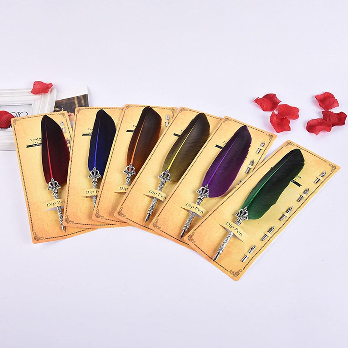 Gullor Calligraphy Feather Quill Pen and 5 Calligraphy Nibs for Beginners Kids Calligraphy Writing Quill Dip Pen Set, DarkGreen