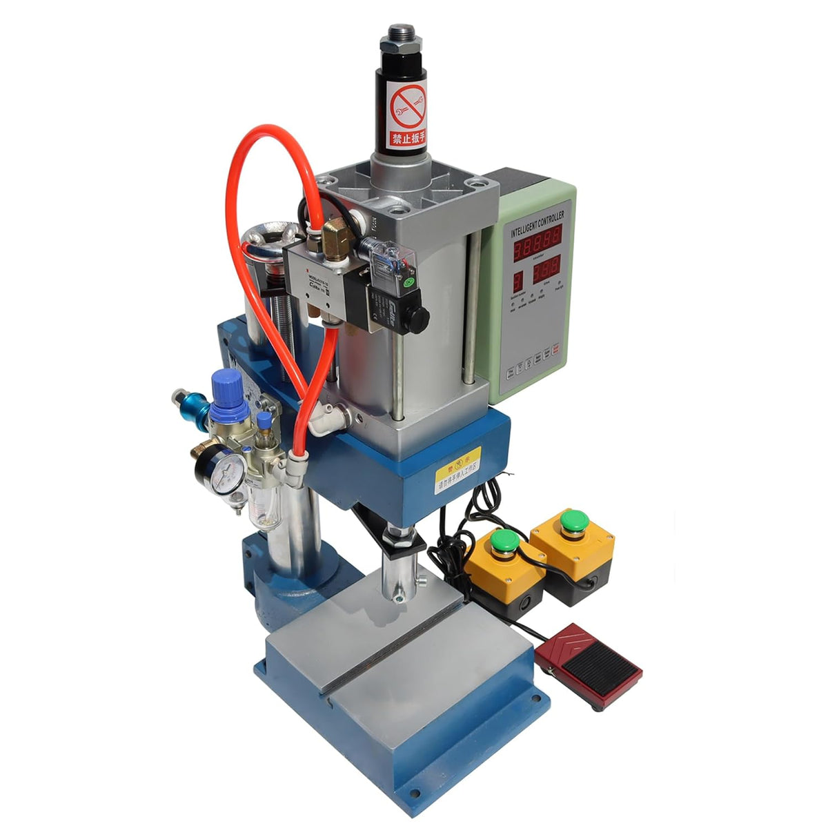 Pneumatic Punch Press Machine Cylinder Stroke Adjustable with Display Controller Double Buttons Die Hole Punches Milling Machine 500KG/1100LB Pressure