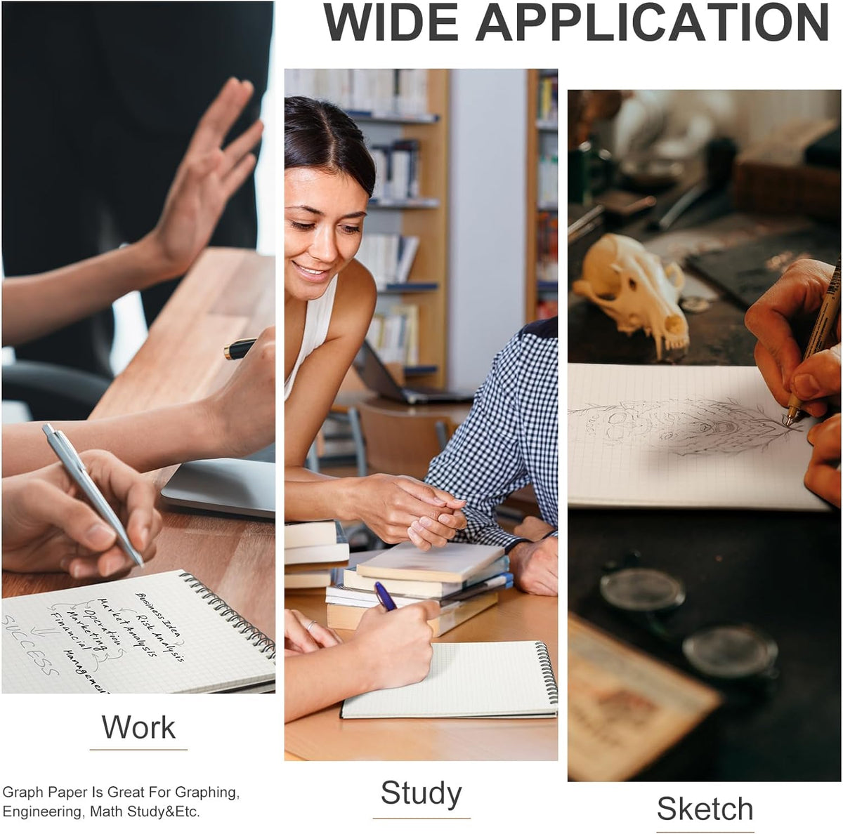 6 Pack Graph Paper Spiral Notepad A5 Top Wirebound Notepad Grid Notebook Steno Pads Memo Notebook Grid Paper 140 Pages for Writing Sketching Drawing Office Supplies (Black)