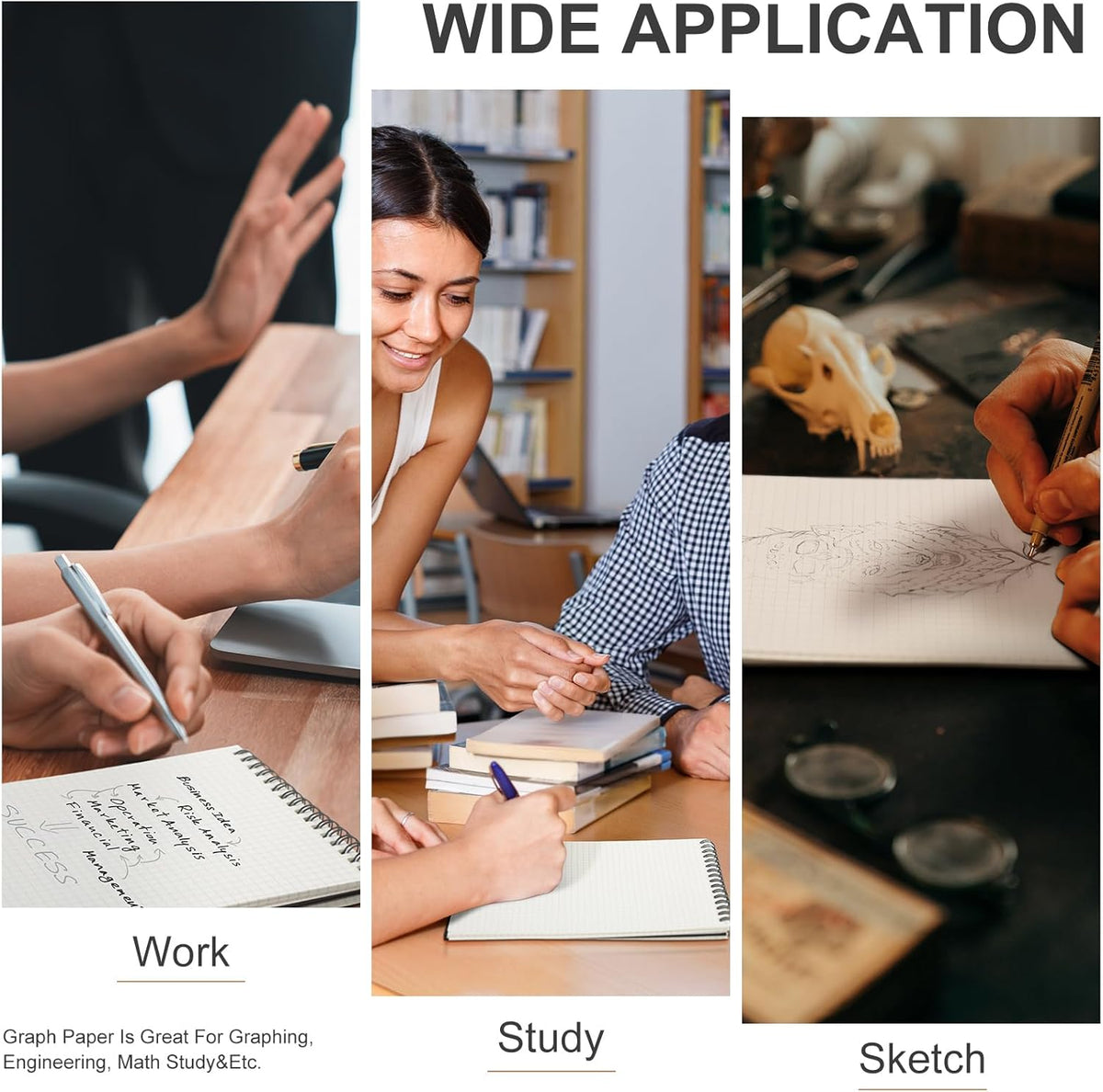 4 Pack Graph Paper Spiral Notepad A5 Top Wirebound Notepad Grid Notebook Steno Pads Memo Notebook Grid Paper 140 Pages for Writing Sketching Drawing Office Supplies (Black)