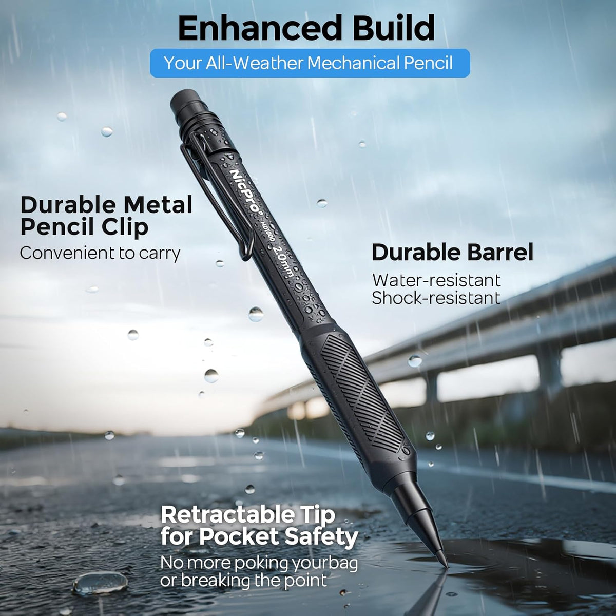 Nicpro 2.0 mm Mechanical Pencil Set, 3PCS Artist Lead Pencil Holder 2mm with 72PCS Lead Refills (4H 2H HB 2B 4B 6B Color) Eraser, Weatherproof Barrel for Outdoor Writing Drafting Drawing Sketching