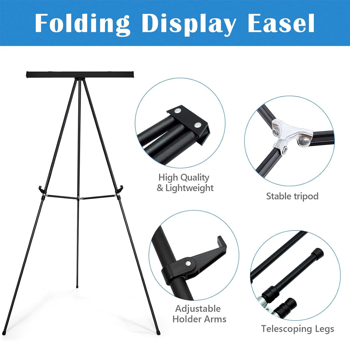Falling in Art Extra Large 70" High Flip Chart Tripod Display Easel, Black Heavy Duty Aluminum Presentation Stand, Showroom Display Stand for Signs, Paintings, and Posters