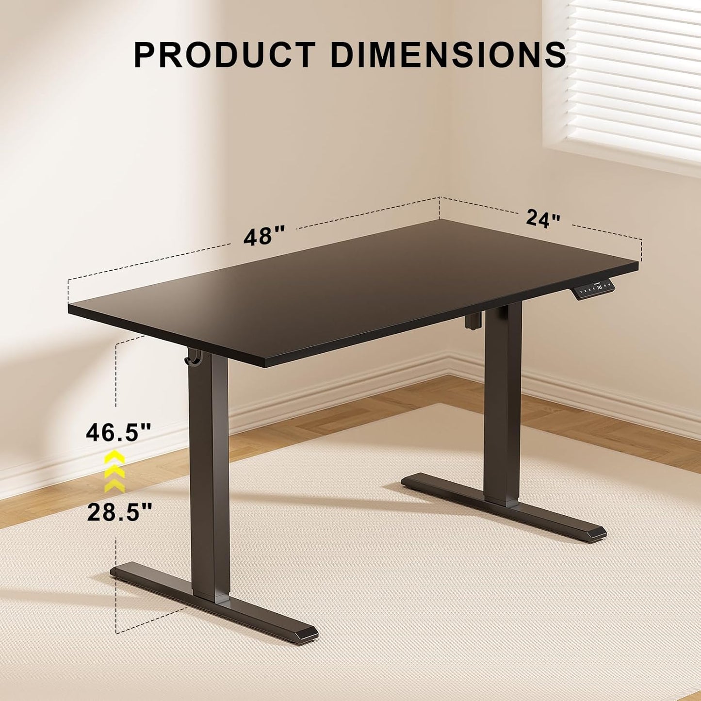 48x24 Inches Whole Piece Electric Standing Desk, Seamless One Piece Height Adjustable Sit to Stand up Desk for Home Office, Ergonomic Computer Workstation, Black