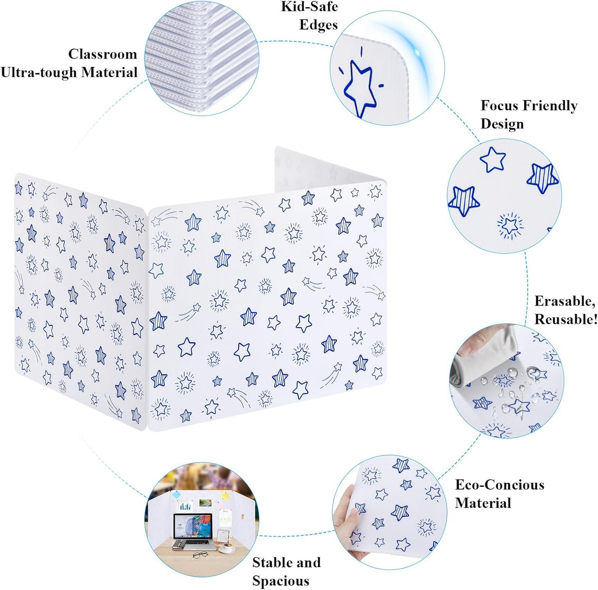 24-Pack Desk Dividers for Students, Waterproof Plastic Study Carrel Divider, Durable Testing Dividers for Classroom Teacher Supplies, Easy to Clean Privacy Shield Folder Boards for Student Desk White