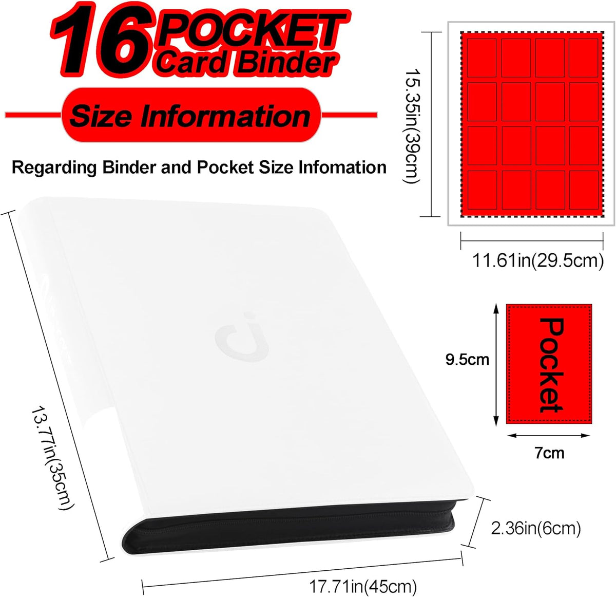 Premium Card Binder 16 Pocket - Fits 1600 Cards，4X4 Ringless Card Album with Sleeves for Trading Cards & Sports Cards（Model C，Classic White）