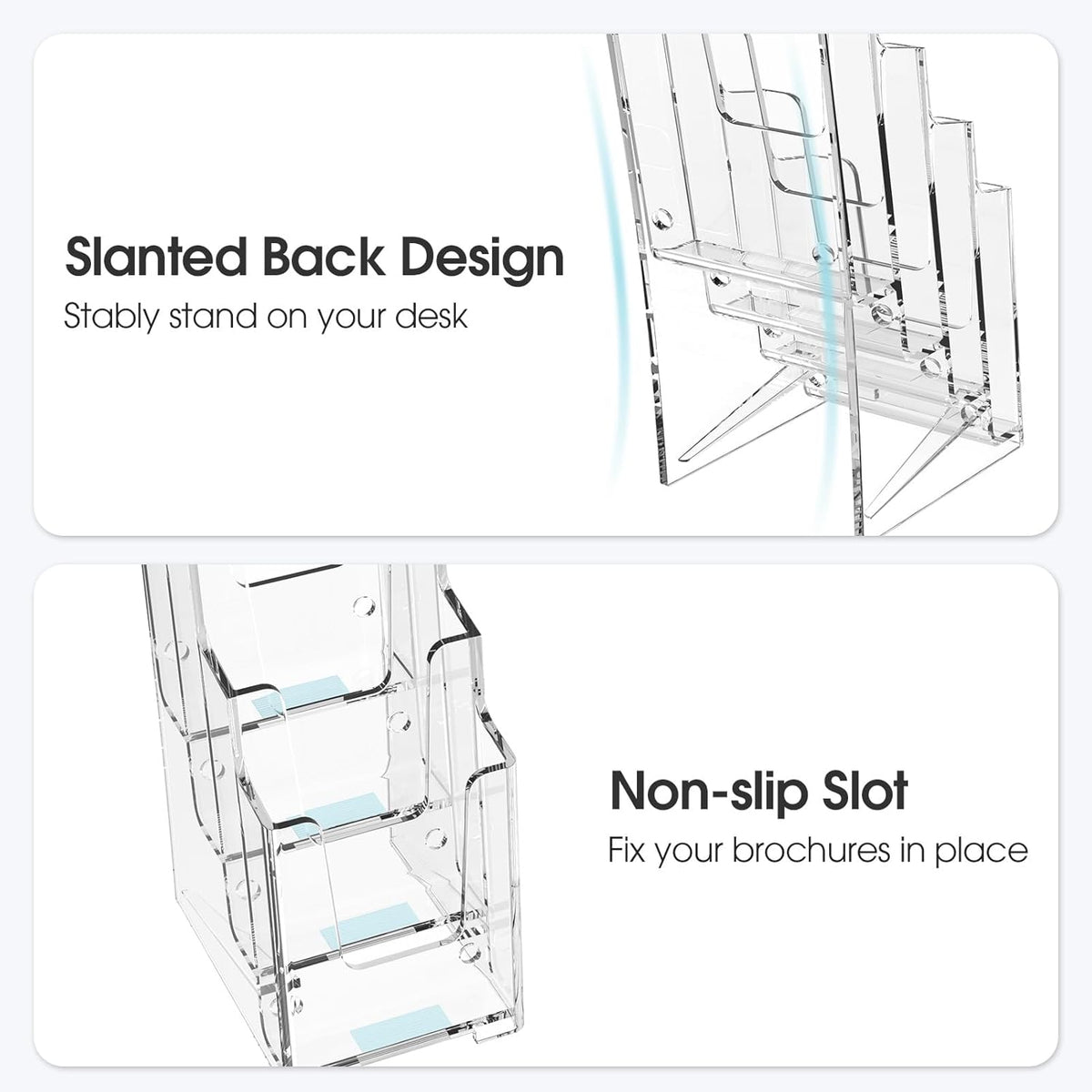MaxGear Acrylic Brochure Holder, 4 Inch Wide 4 Tier Clear Literature Display Stand Premium Plastic Pamphlet Holder, Multi Pocket Wall Mount or Countertop Organizer for Office or Home, 3 Pack