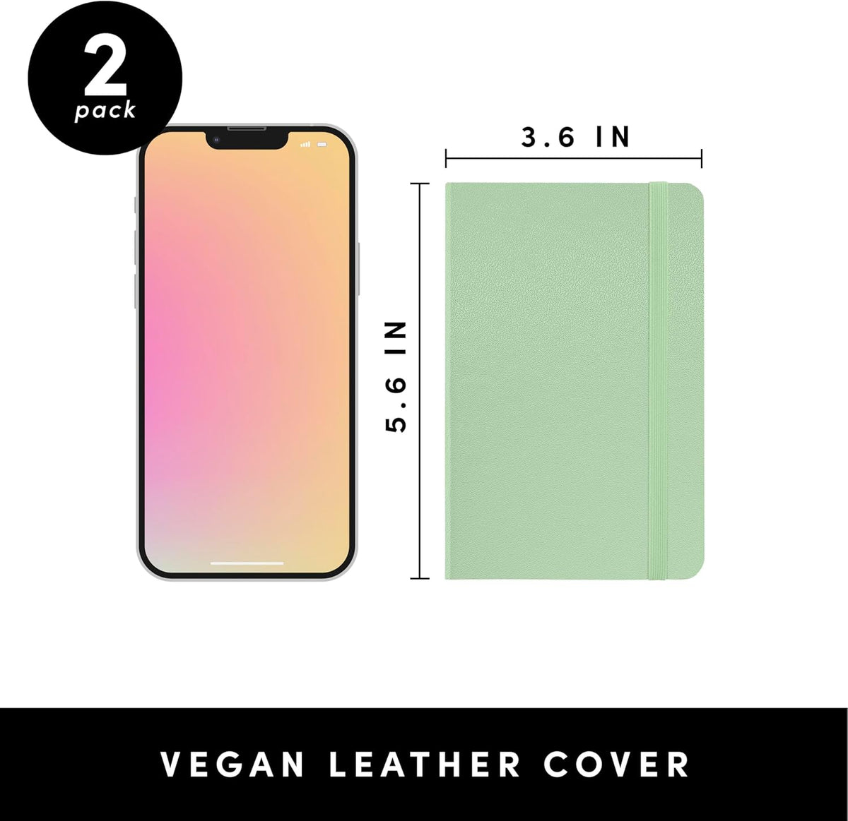 PAPERAGE Lined Pocket Journal Notebook, 2 Pack, (Sage Green), 160 Pages, Small Notebook, 3.6 inches x 5.6 inches - 100 GSM Thick Paper, Hardcover