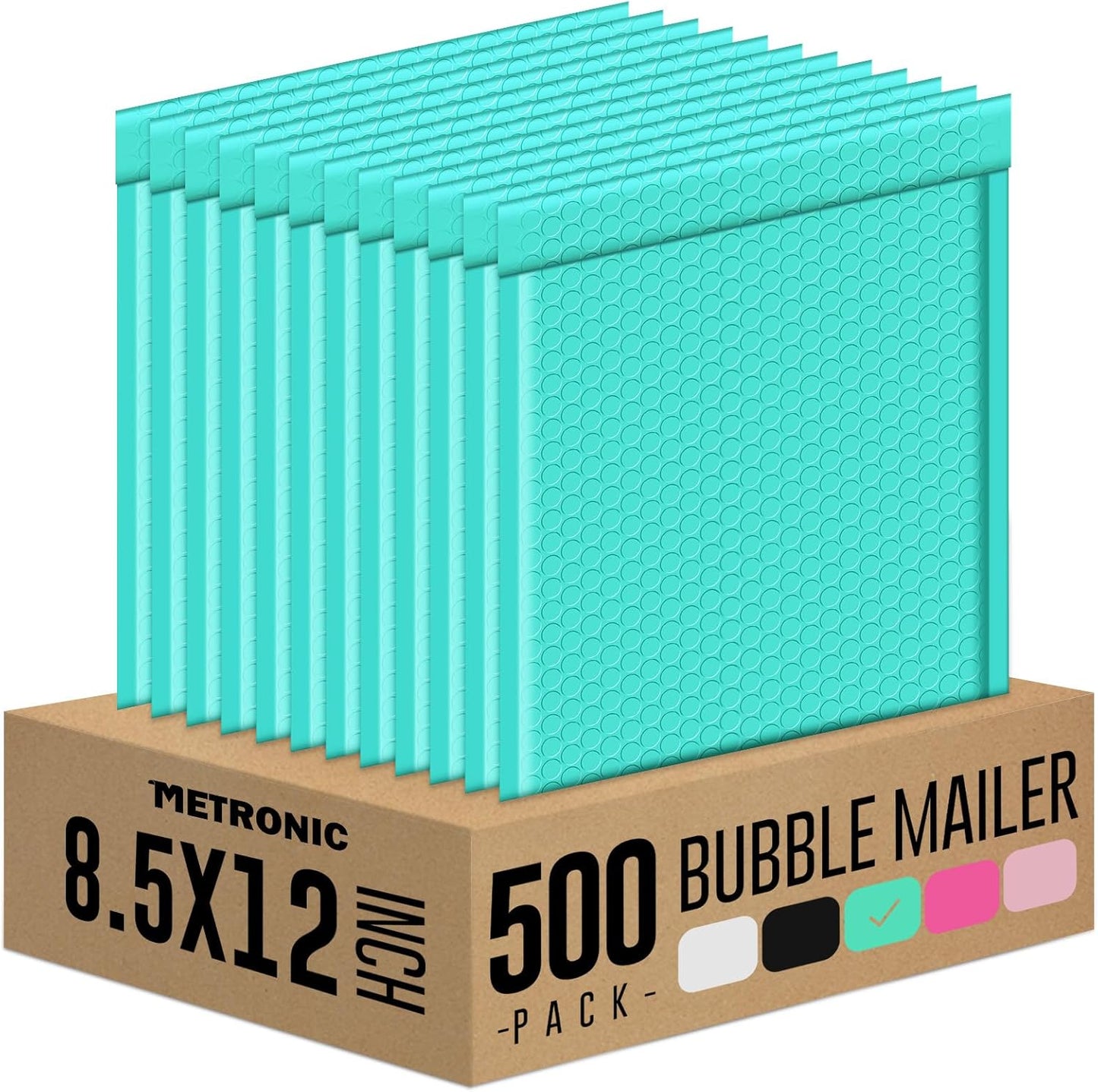 Metronic Bubble Mailers 8.5x12 500 Pack Teal Bubble Mailers Usable Size 8.5x11 Waterproof Thick Padded Envelopes Mailing Bubble Padded for Packaging, Makeup, Mailing, Shipping, Small Items Supplies