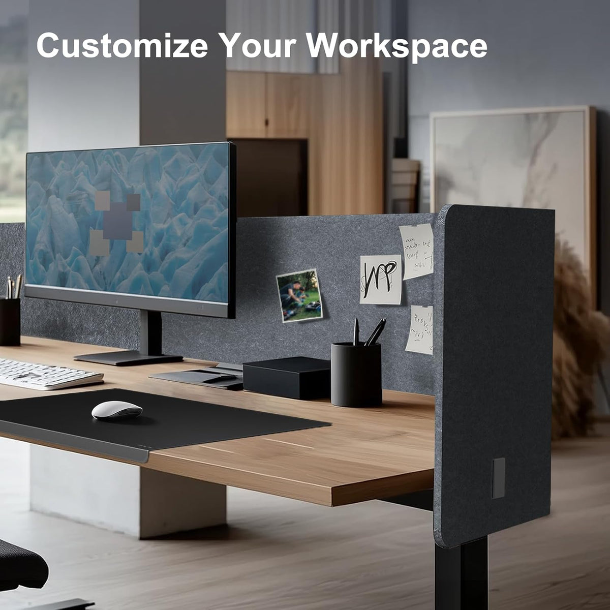 2-in-1 Adjustable Desktop & Under Desk Privacy Panel - 2PCS L-Shaped Acoustic Desk Divider That Reduce Noise and Visual Distractions, for Home Office Classroom (Grey, 39.4" x 15.7")