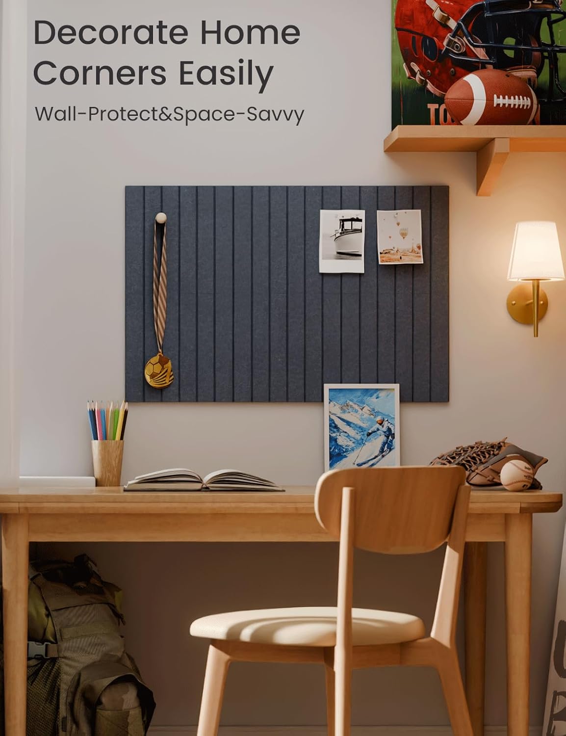 Felt Bulletin Board Tiles -28"x18" with 40 Adhesive Tabs, Cork Board Alternative for Office Decor, Push Pin Board Wall Organizer 6-Pack (Deep Charcoal Blue)