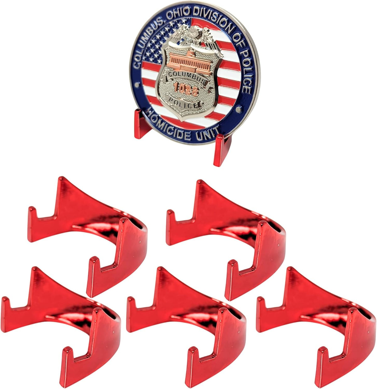 Generic Military Challenge Coin Display Stand - Solid Metal with Anodized Finish - US Vet. Business (Set of 5 Crimson), Gold, Silver, Black