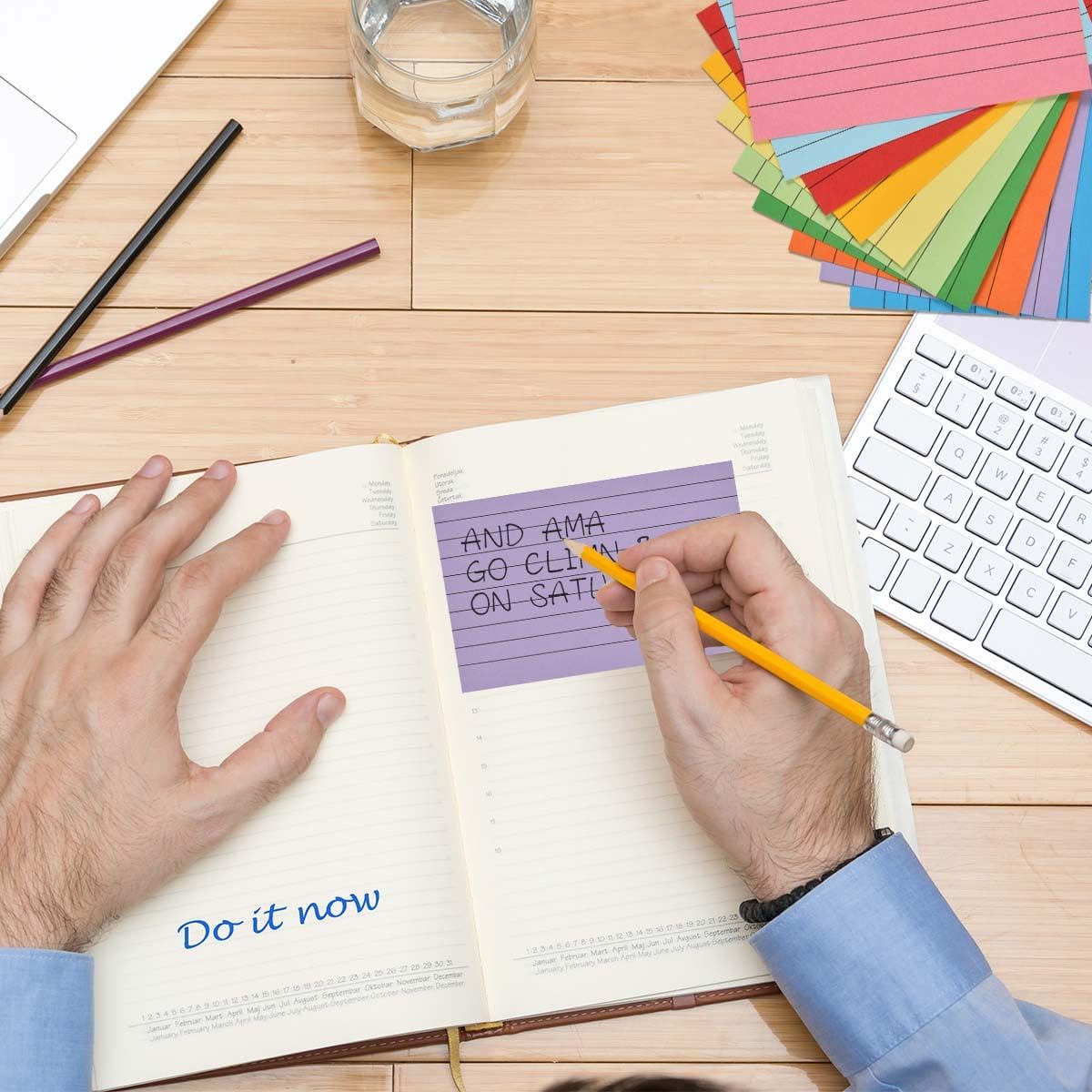 OBTANIM 500 Count 3 x 4 Inch Index Cards Assorted Colors Ruled Index Flash Cards for Studying Taking Note Office Home and School Daily Recording